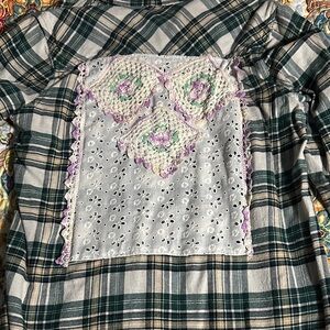 Plaid Shirt with Crochet Lace Back